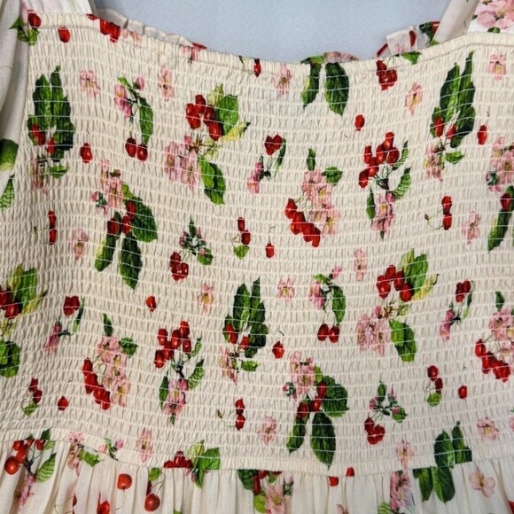 JESSAKAE Orchard Cherry Blossom Cream Short Puff Sleeve Midi Dress Plus XXL - Picture 12 of 16